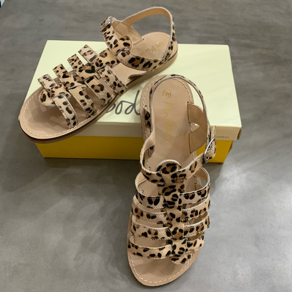 NWT Mini Boden Leather Gladiator Sandals in Tan Leopard